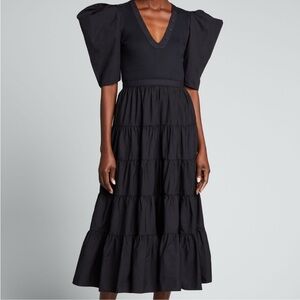 Ulla Johnson rory noir tiered puff sleeve tiered dress L black